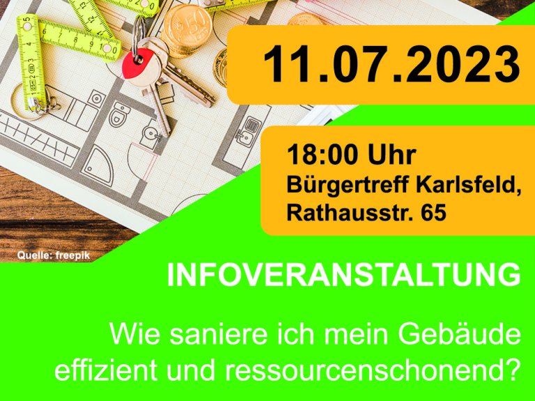 Teaserbild zur Infoveranstaltung "Wie saniere ich mein Gebäude effizient und ressourcenschonend?" am 11.07.2023