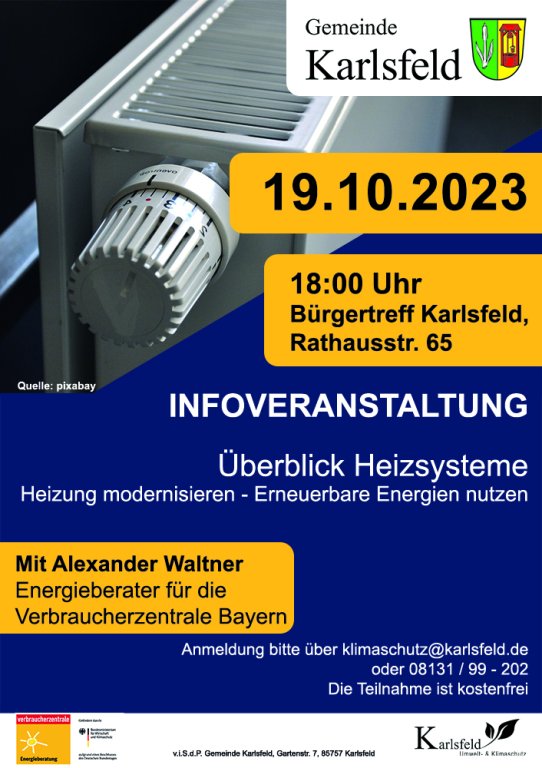 Plakat zur Infoveranstaltung Überblick Heizsysteme am 19.10.2023