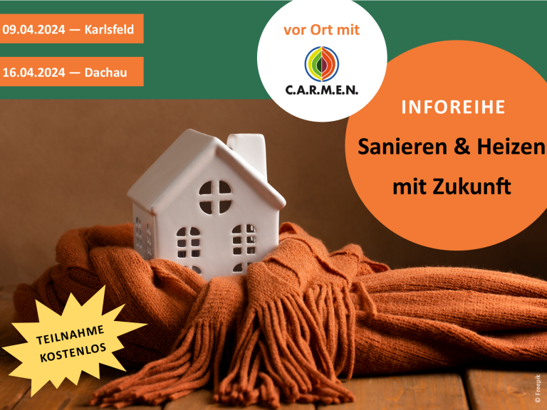 Teaserbild Inforeihe "Sanieren und Heizen mit Zukunft" am 09.04. und 16.04.2024